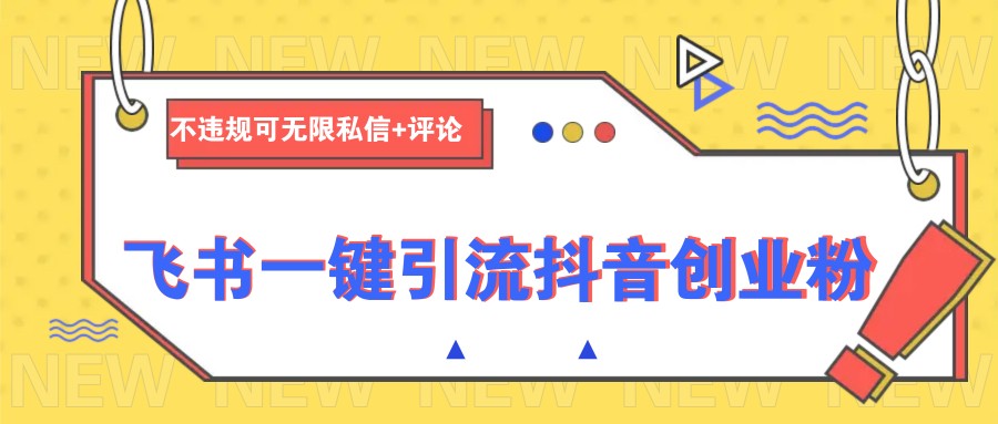 飞书一键引流抖音创业粉，不违规可 无限私信+评论-玩备项目资源网