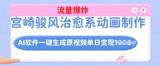 宫崎骏风治愈系动画制作，AI软件一键生成原创视频流量爆炸，单日变现多张，详细实操流程-玩备项目资源网