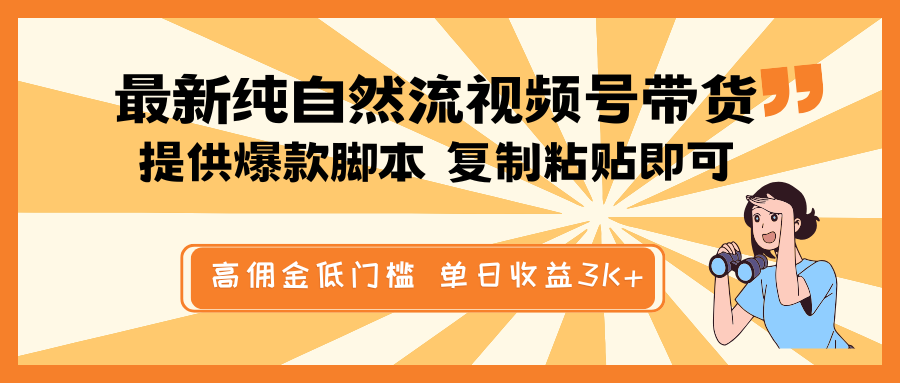 最新纯自然流视频号带货，提供爆款脚本简单 复制粘贴即可，高佣金低门槛，单日收益3K+-玩备项目资源网