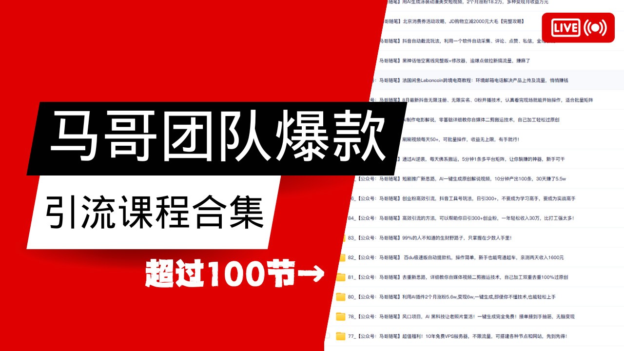 马哥团队【122节】最全项目爆款引流课程合集【持续更新】-玩备项目资源网
