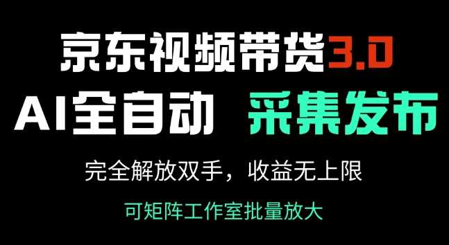 京东视频带货3.0，Ai全自动采集+自动发布，完全解放双手，收入无上限-玩备项目资源网
