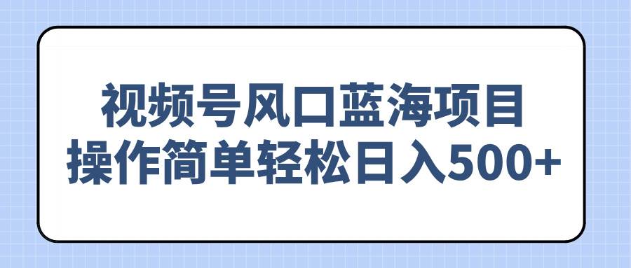 （14276期）视频号风口蓝海项目，操作简单轻松日入500+-玩备项目资源网