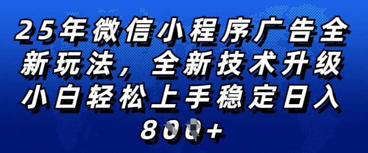 2025年微信小程序全新玩法纯小白易上手，稳定日入多张，技术全新升级，全网首发【揭秘】-玩备项目资源网