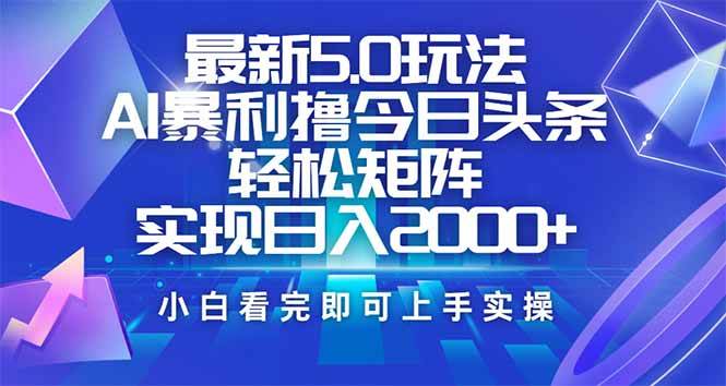 （14336期）今日头条最新5.0玩法，思路简单，复制粘贴，轻松实现矩阵日入2000+-玩备项目资源网