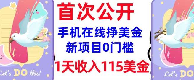 在线挣美金新项目，0门槛，1天收入115美刀，无脑操作，真正被动收入-玩备项目资源网