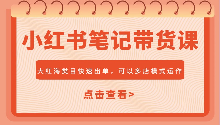 小红书笔记带货课，大红海类目快速出单，市场大，可以多店模式运作-玩备项目资源网