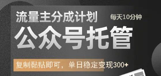 公众号托管计划-流量主分成计划，每天只需发布文章，单日稳定变现300+-玩备项目资源网