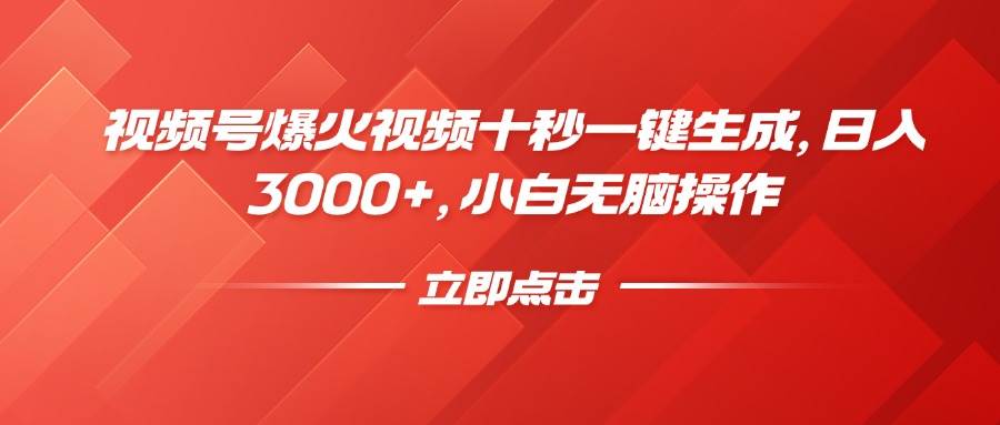 （14415期）视频号爆火视频十秒一键生成，日入3000+，小白无脑操作-玩备项目资源网
