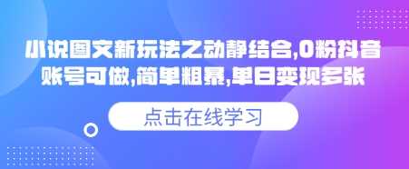 小说推文图文新玩法之动静结合，0粉抖音账号可做，简单粗暴，单日变现多张-玩备项目资源网