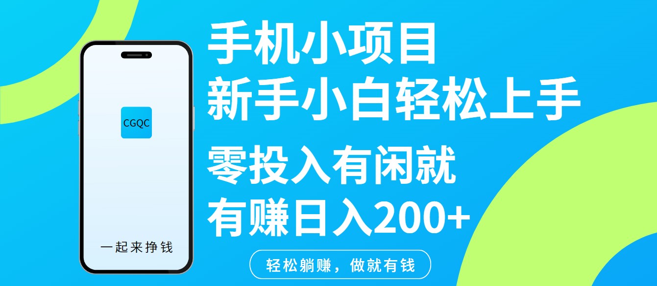 手机小项目新手小白轻松上手零投入有闲就有赚日入200+-玩备项目资源网