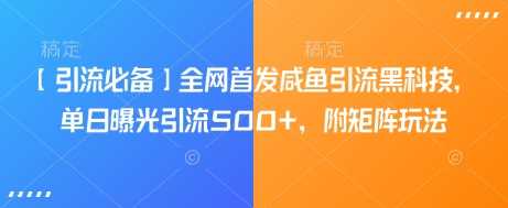 【引流必备】全网首发咸鱼引流黑科技，单日曝光引流500+，附矩阵玩法【揭秘】-玩备项目资源网