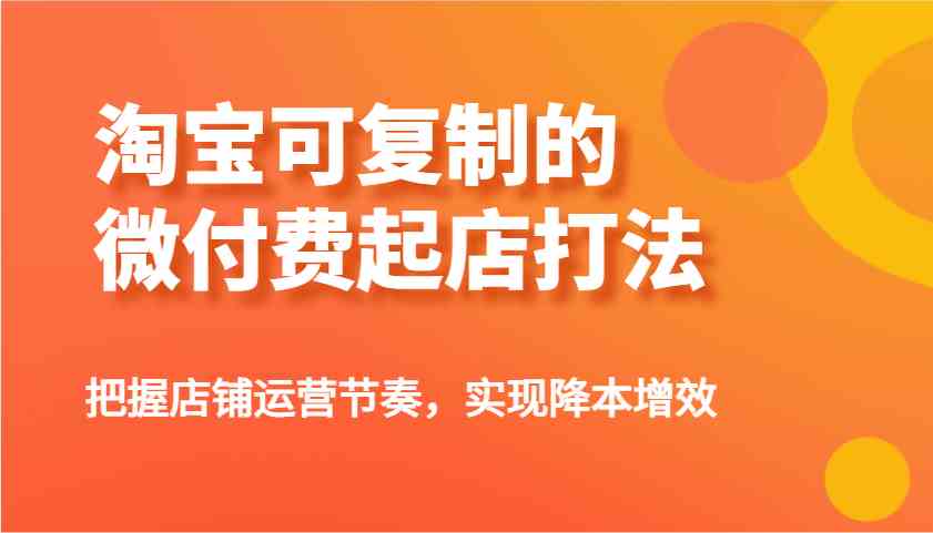 淘宝可复制的微付费起店打法，把握店铺运营节奏，实现降本增效！-玩备项目资源网