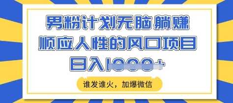 男粉计划无脑躺Z，顺应人性的风口项目，谁发谁火，加爆微信，日入多张【揭秘】-玩备项目资源网