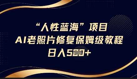 人性蓝海AI老照片修复项目保姆级教程，长期复购，轻松日入5张-玩备项目资源网