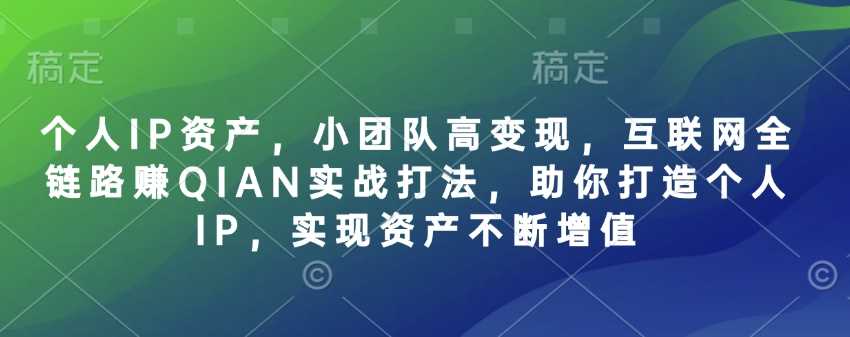 个人IP资产，小团队高变现，互联网全链路赚QIAN实战打法，助你打造个人IP，实现资产不断增值-玩备项目资源网