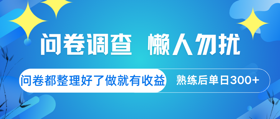 问卷调查  懒人勿扰 问卷都整理好了，做就有收益，熟练后日入300+-玩备项目资源网