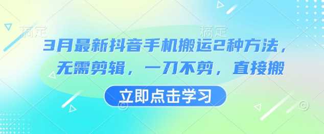 3月最新抖音手机搬运2种方法，无需剪辑，一刀不剪，直接搬-玩备项目资源网