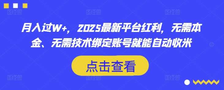 月入过W+，2025最新平台红利，无需本金、无需技术绑定账号就能自动收米-玩备项目资源网