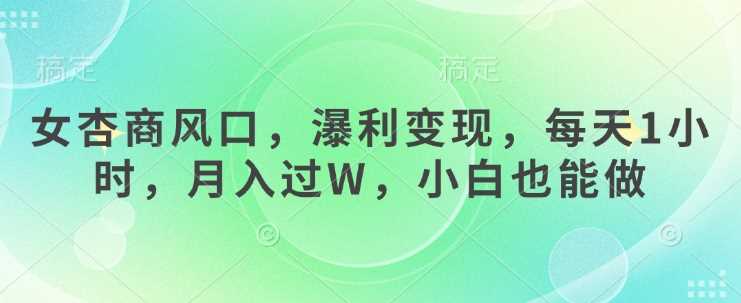 女杏商风口，瀑利变现，每天1小时，月入过W，小白也能做-玩备项目资源网