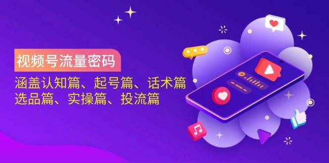 视频号流量密码：涵盖认知篇、起号篇、话术篇、选品篇、实操篇、投流篇-玩备项目资源网