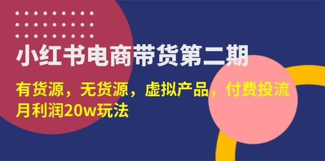 （14186期）小红书电商带货第二期，有货源，无货源，虚拟产品，付费投流，月利润20w-玩备项目资源网