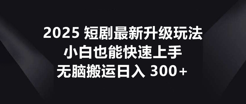 2025短剧最新升级玩法，小白也能快速上手，无脑搬运日入300+-玩备项目资源网