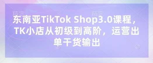 东南亚TikTok Shop3.0课程，TK小店​从初级到高阶，运营出单干货输出-玩备项目资源网