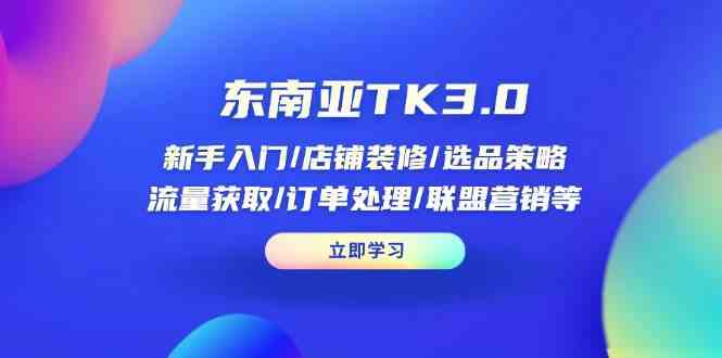 东南亚TK3.0：新手入门/店铺装修/选品策略/流量获取/订单处理/联盟营销等-玩备项目资源网