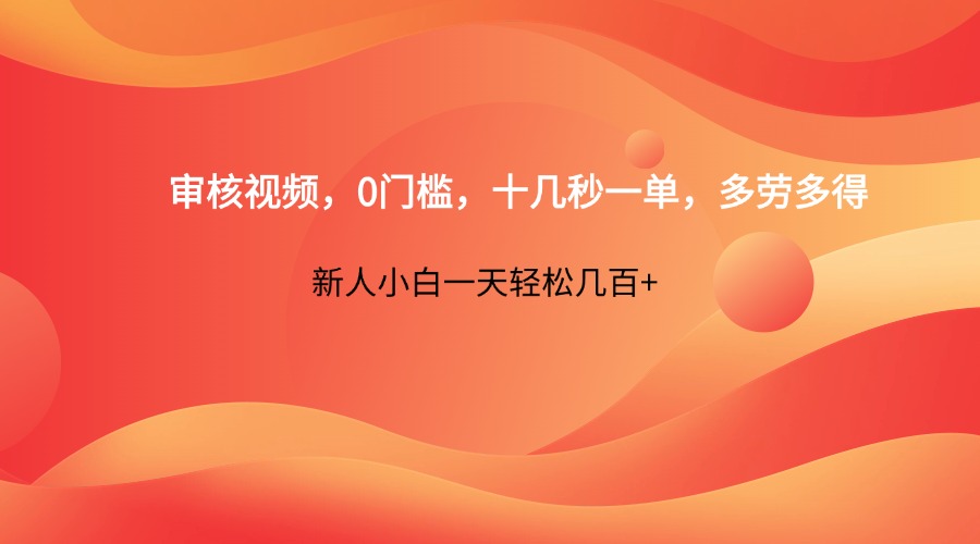 审核视频，0门槛，十几秒一单，多劳多得，新人小白一天轻松几百+-玩备项目资源网