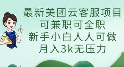 最新美团云客服项目，可兼职可全职，新手小白人人可做，月入3k无压力-玩备项目资源网