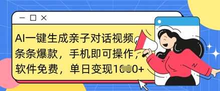 AI一键生成亲子对话视频，条条爆款，一部手机即可操作，单日变现数张-玩备项目资源网