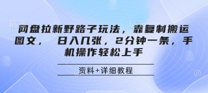 网盘拉新野路子玩法，靠复制搬运图文， 日入几张，2分钟一条，手机操作轻松上手-玩备项目资源网