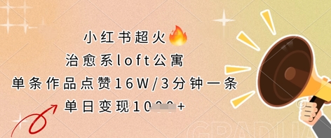 小红书超火的治愈系loft公寓，单条作品点赞16W，3分钟一条，单日变现数张-玩备项目资源网