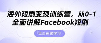 海外短剧变现训练营，从0-1全面讲解Facebook短剧-玩备项目资源网