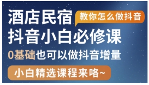 抖音本地生活酒店民宿运营，0基础也可以做抖音增量-玩备项目资源网