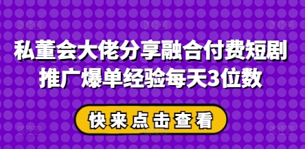 私董会大佬分享融合付费短剧推广爆单经验每天3位数-玩备项目资源网