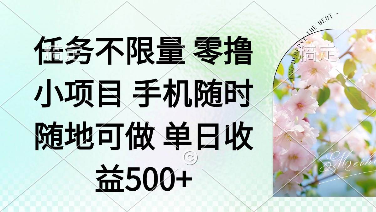 （14391期）零撸小项目 手机随时可做 任务不限量 单日收益500＋-玩备项目资源网