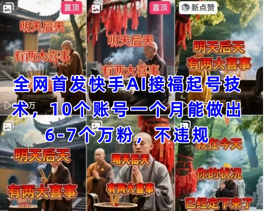 全网首发快手AI接福起号涨粉技术，10个账号一个月能做出6-7个万粉，不违规-玩备项目资源网