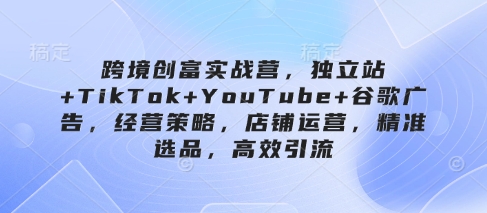 跨境创富实战营，独立站+TikTok+YouTube+谷歌广告，经营策略，店铺运营，精准选品，高效引流-玩备项目资源网