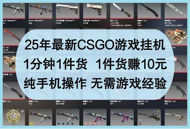 （14439期）25年最新CSGO游戏挂机，1分钟1件货，1件货赚10元 纯手机操作 无需游戏经验-玩备项目资源网