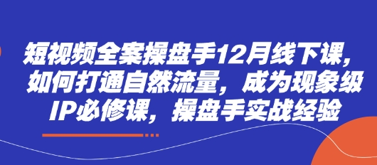 短视频全案操盘手12月线下课，如何打通自然流量，成为现象级IP必修课，操盘手实战经验-玩备项目资源网