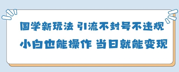国学新玩法，引流不封号不违规小白也能操作，当日就能变现-玩备项目资源网