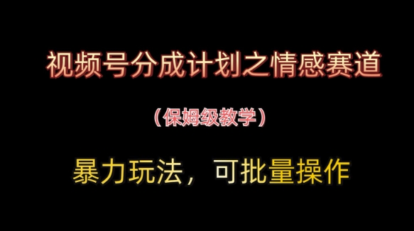 视频号分成计划之情感赛道暴力玩法，可批量操作，保姆级教学-玩备项目资源网