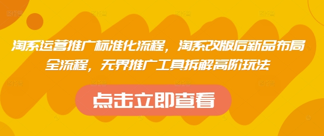 淘系运营推广标准化流程，​淘系改版后新品布局全流程，无界推广工具拆解高阶玩法-玩备项目资源网