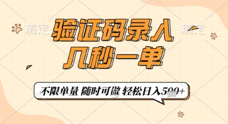 验证码录入，几秒钟一单，只需一部手机即可开始，随时随地可做，每天5张+【揭秘】-玩备项目资源网