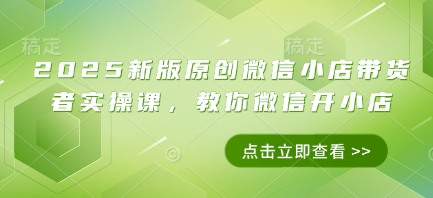 2025新版原创微信小店带货者实操课，教你微信开小店-玩备项目资源网