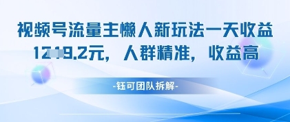 视频号流量主懒人新玩法，一天收益1k，人群精准收益高-玩备项目资源网