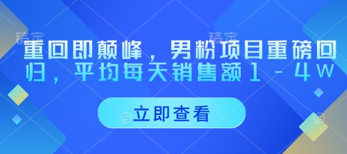 重回即颠峰，男粉项目重磅回归，平均每天销售额1-4W-玩备项目资源网