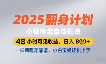 2025小程序全自动掘金，48 小时可见收益，日入8张，长期稳定靠谱，小白宝妈轻松上手【揭秘】-玩备项目资源网