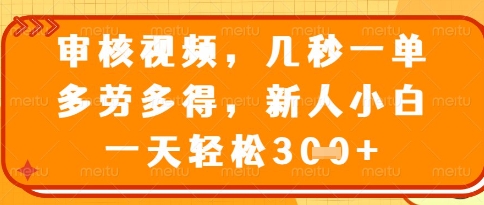 视频审核员，几秒一单，不限时间，不限地点，多做多得，新人小白一天轻松几张+【揭秘】-玩备项目资源网